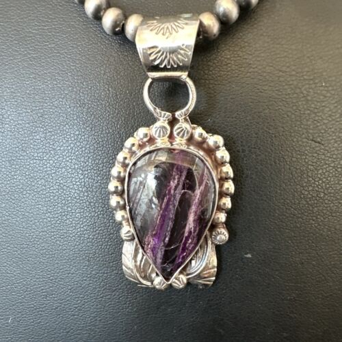 Navajo Pearls Purple Sugilite Pendant Necklace | Sterling Silver Beads | Authentic Native American Handmade | 16462