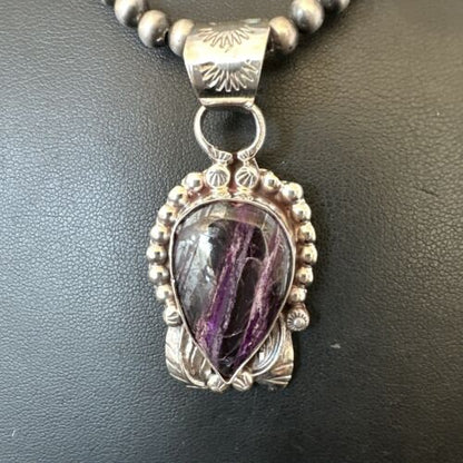 Navajo Pearls Purple Sugilite Pendant Necklace | Sterling Silver Beads | Authentic Native American Handmade | 16462