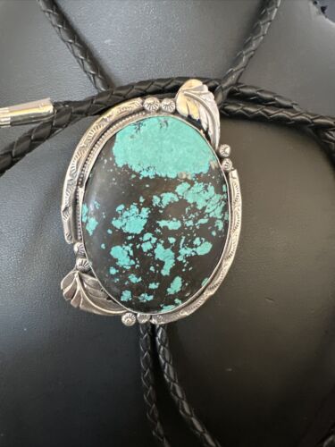 Men's Blue Spiderweb Turquoise Bolo Tie | Navajo Sterling Silver | Authentic Native American Handmade | 15009