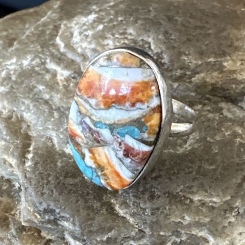 Navajo Turquoise Spiny Oyster Ring | Sterling Silver | Sz 8 | Authentic Native American Handmade | 16614