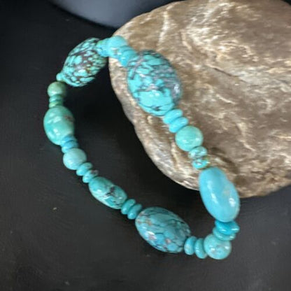 Women's Blue Turquoise Stretch Stone Bracelet | 7" | Authentic Native American Handmade | 15240