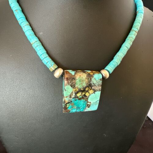 Navajo SpiderWeb Turquoise Heishi Pearls Necklace | Sterling Silver | 20" | Authentic Native American Handmade | 17096