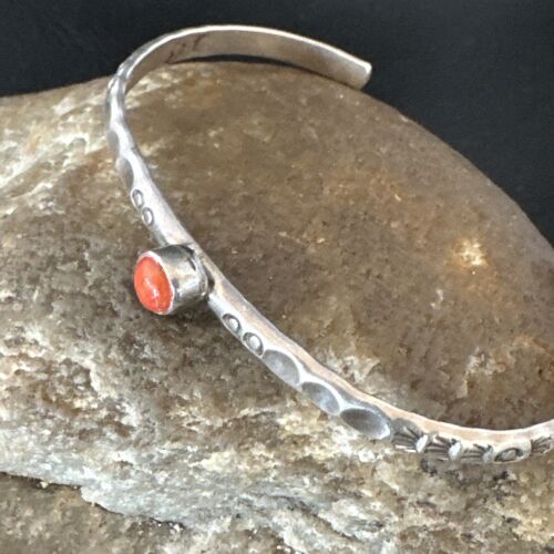 Navajo Coral Old Pawn Children's Bracelet | Sterling Stamped | Handmade | 5.5" | 16658