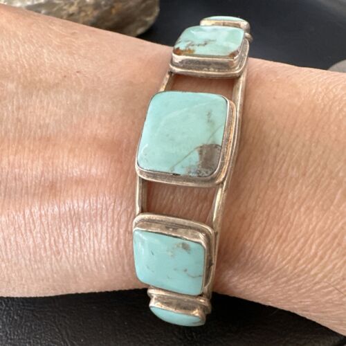 Men's Blue Turquoise 5 Stone Cuff Bracelet | Navajo Sterling Silver | Authentic Native American Handmade | 15073