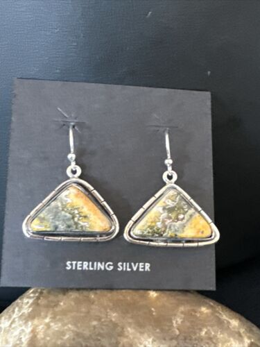Navajo Bumblebee Jasper Earrings | Sterling Silver | Authentic Native American Handmade | 15836