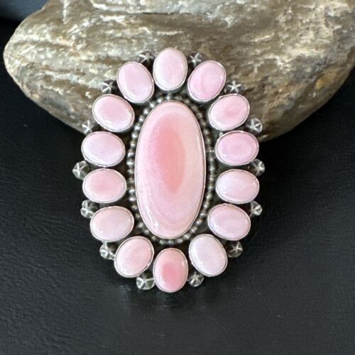 Navajo Pink Conch Cluster Ring | Authentic Native American Sterling Silver | Multi-Stone | Sz 9.5 | 16044