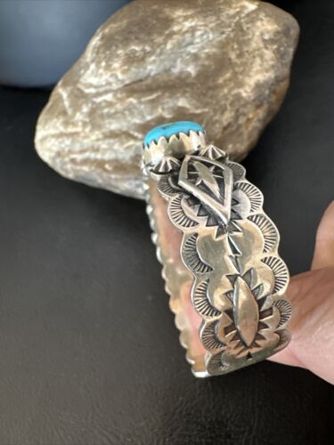 Navajo Blue Kingman Turquoise Cuff Bracelet | Sterling Silver | 5 Stone Design | Women's Jewelry | Authentic Native American Handmade