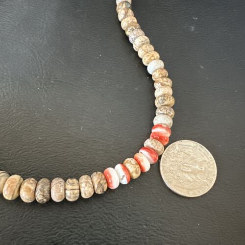 Navajo Red Spiny Oyster Jasper Necklace | Sterling Silver | 23" | Authentic Native American Handmade | 10156