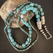 Navajo Spiderweb Turquoise Necklace | 3 Strands | Sterling Silver | 24" | Authentic Native American Handmade | 17403