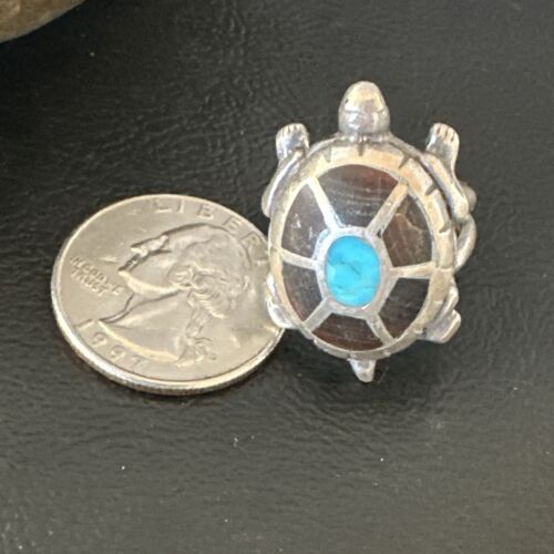 Navajo Blue Turquoise Onyx Turtle Ring | Sterling Silver | Sz 7 | Authentic Native American Handmade | 16980