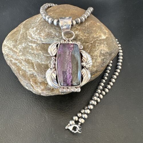 Navajo Pearls Purple Sugilite Pendant Necklace | Sterling Silver Beads | Authentic Native American Handmade | 16460