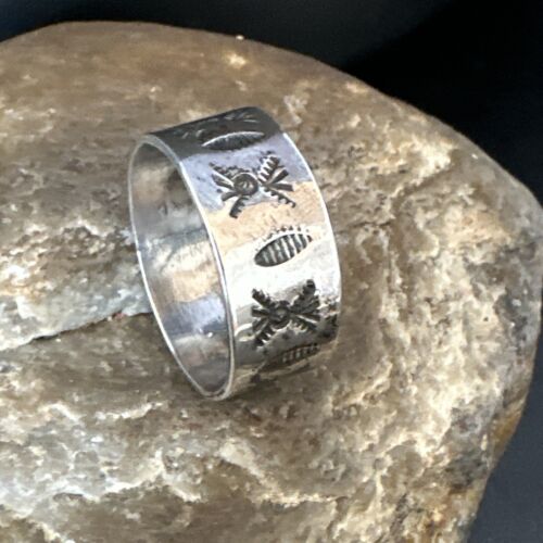 Men's Wide Band Thumb Ring | Navajo Stamped Sterling Silver | Sz 14 | Authentic Native American Handmade | 15127