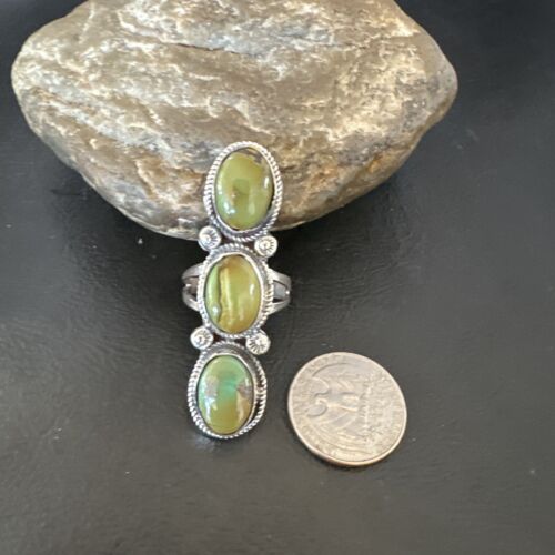 Navajo Green Royston Turquoise Multi-Stone Ring | Authentic Native American Sterling Silver | Sz 10.5 | 16721