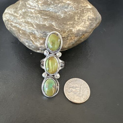 Navajo Green Royston Turquoise Multi-Stone Ring | Authentic Native American Sterling Silver | Sz 10.5 | 16721
