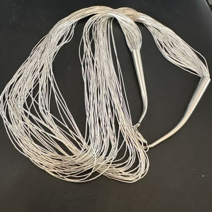 Statement Liquid Silver Heishi Necklace | 50 Strand | Sterling Silver | 30" | 16914