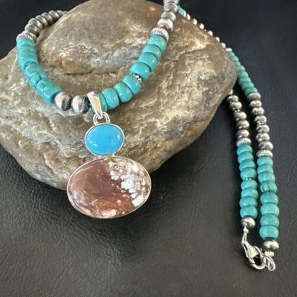 Navajo Wild Horse | Blue Kingman Turquoise Pendant Necklace | Sterling Silver | 17571