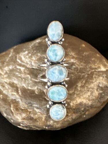 Navajo Blue Larimar Multi-Stone Ring | Authentic Native American Sterling Silver | Multi-Stone | Sz 6.5 | 15980