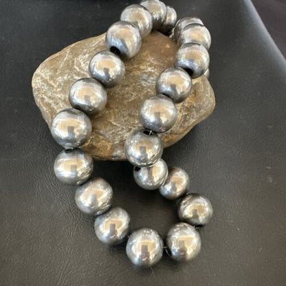 Navajo Pearls Necklace | XL Round 18mm Sterling Silver | 17" Single Strand | Authentic Native American Handmade | 17158