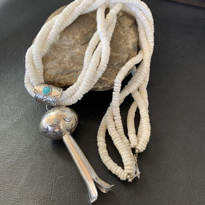 Navajo White Shell Blue Turquoise Necklace with Naja Pendant | Sterling Silver | 4" | 10955