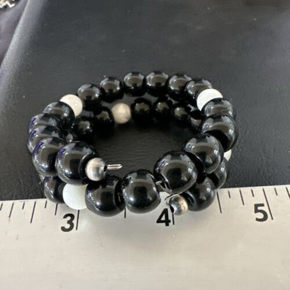 Memory Wire Stainless Steel Bracelet | Black Onyx & Mother of Pearl Beads | 17619