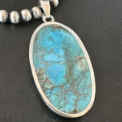 Navajo Blue Spiderweb Turquoise Pendant Necklace | Sterling Silver | Authentic Native American Handmade | 17023