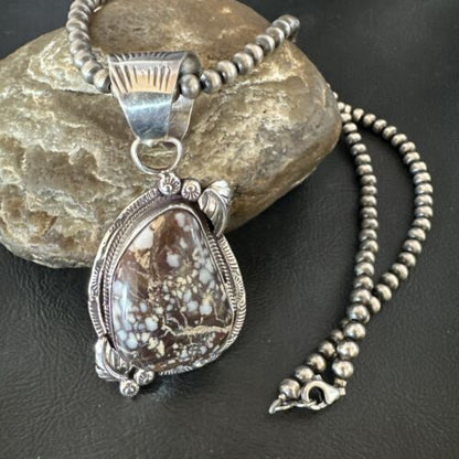 Navajo Wild Horse Turquoise Pendant Necklace | Sterling Silver | Authentic Native American Handmade | 17474
