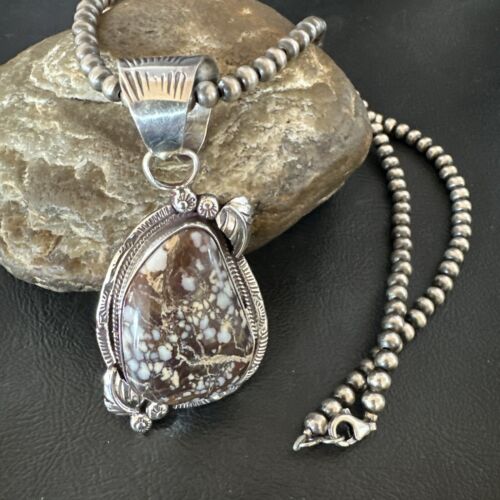 Navajo Wild Horse Turquoise Pendant Necklace | Sterling Silver | Authentic Native American Handmade | 17474