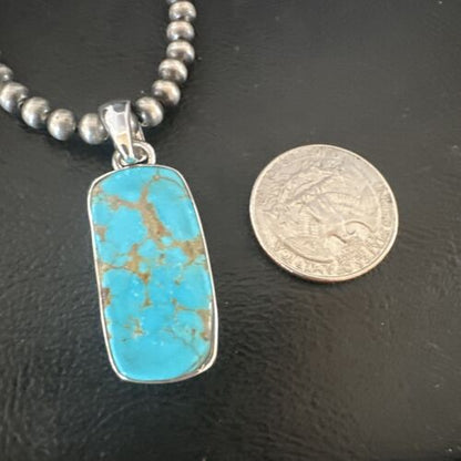 Navajo Blue Kingman Turquoise Pendant Necklace | Sterling Silver | 20" | Authentic Native American Handmade | 16700