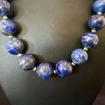 Navajo Blue Denim Lapis Necklace | Sterling Silver | 16mm | 18" | Authentic Native American Handmade | 17303