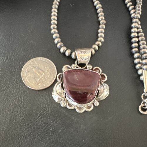 Navajo Men's Purple Spiny Oyster Pendant Necklace | Sterling Silver | Authentic Native American Handmade | 15625