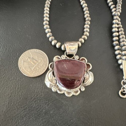 Navajo Men's Purple Spiny Oyster Pendant Necklace | Sterling Silver | Authentic Native American Handmade | 15625