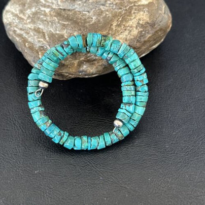 Navajo Turquoise Heishi Bracelet | Stainless Steel Memory Wire | 6mm | Authentic Native American Handmade | 17612