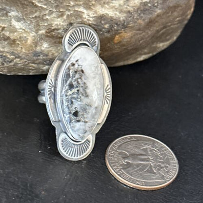 Navajo White Buffalo Turquoise Ring | Sterling Silver | Sz 8 | Authentic Native American Handmade | 14555