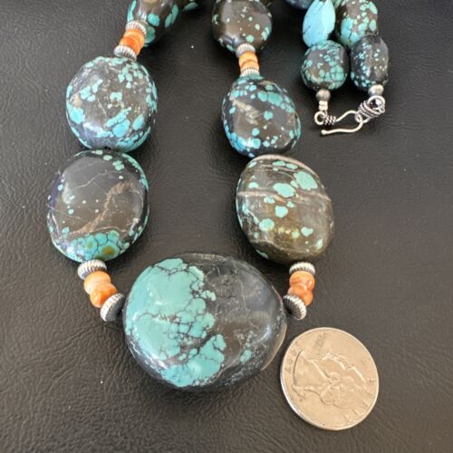 XXL Men's Chunky Spiderweb Turquoise Necklace | Navajo Sterling Silver | 21" | 16238