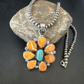 Navajo Blue Turquoise | Spiny Oyster Pendant Necklace | Sterling Silver | Multi-Stone | 16860