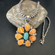 Navajo Blue Turquoise | Spiny Oyster Pendant Necklace | Sterling Silver | Multi-Stone | 16860