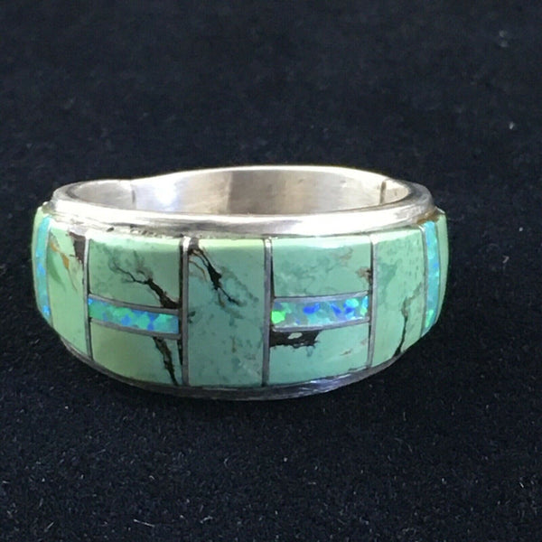 Navajo Multicolor Opal Turquoise Inlay Ring | Sterling Silver | Sz 11 | Authentic Native American Handmade | 10100