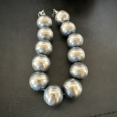 Navajo Pearl Round Beads Bracelet | 18mm | 9" | Sterling Silver | Authentic Native American Handmade | 17161
