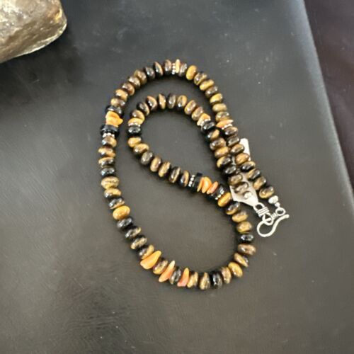 Navajo Tigers Eye Coral Necklace | Sterling Silver | 18" | Authentic Native American Handmade | 13312