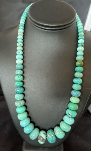 New Blue Turquoise Graduated Navajo Pearls Necklace | Sterling Silver | Authentic Native American | 23" | 16596