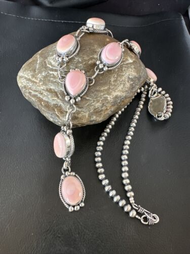 Navajo Pink Conch Lariat Necklace | Sterling Silver Pendant | 30" | Authentic Native American Handmade | 15871