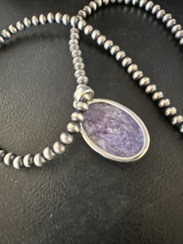 Navajo Pearls Purple Sugilite Pendant Necklace | Sterling Silver Beads | Authentic Native American Handmade | 15515