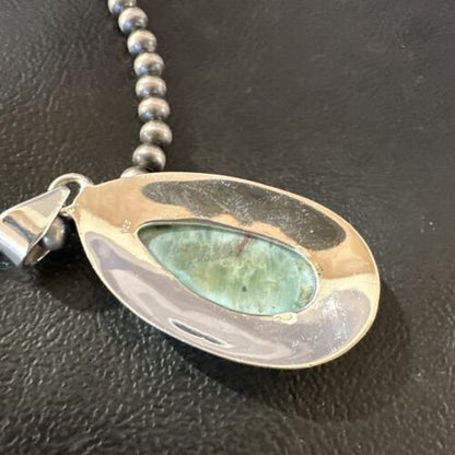 Navajo Blue Larimar Pendant Necklace | Sterling Silver Beads | Authentic Native American Handmade | 16485