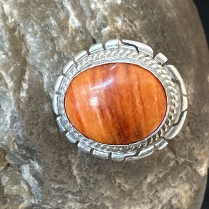 Navajo Orange Spiny Oyster Ring | Sterling Silver | Sz 6.5 | Authentic Native American Handmade | 16465