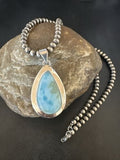 Navajo Blue Larimar Pendant Necklace | Sterling Silver Beads | Authentic Native American Handmade | 17565