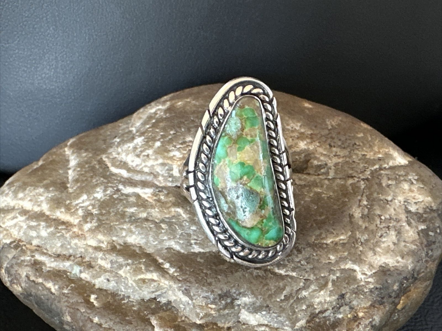 Navajo Green Sonoran Turquoise Ring | Sterling Silver | Sz 8 | Authentic Native American Handmade | 16393