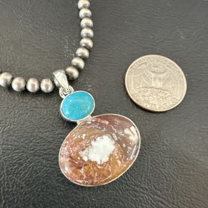 Navajo Wild Horse Blue Kingman Turquoise Necklace | Sterling Silver | 17337