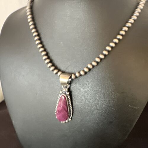 Navajo Purple Spiny Oyster Pendant with Pearls | Sterling Silver Necklace | Authentic Native American Handmade | 16059