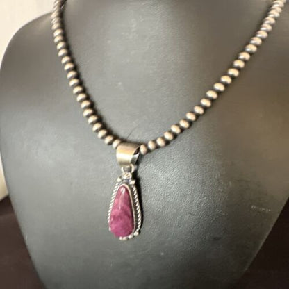 Navajo Purple Spiny Oyster Pendant with Pearls | Sterling Silver Necklace | Authentic Native American Handmade | 16059