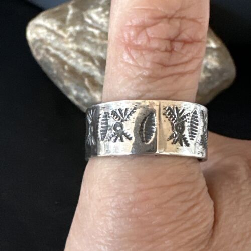 Men's Wide Band Thumb Ring | Navajo Stamped Sterling Silver | Sz 14 | Authentic Native American Handmade | 15127